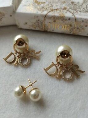 Christian Dior Tribales Crystal Drop Charms and Pearls Gold Tone Stud Earrings